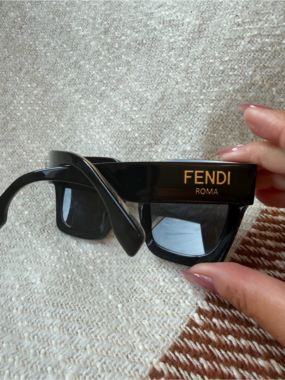 Fendi Black Sunglasses with Gold 'FENDI ROMA' Logo